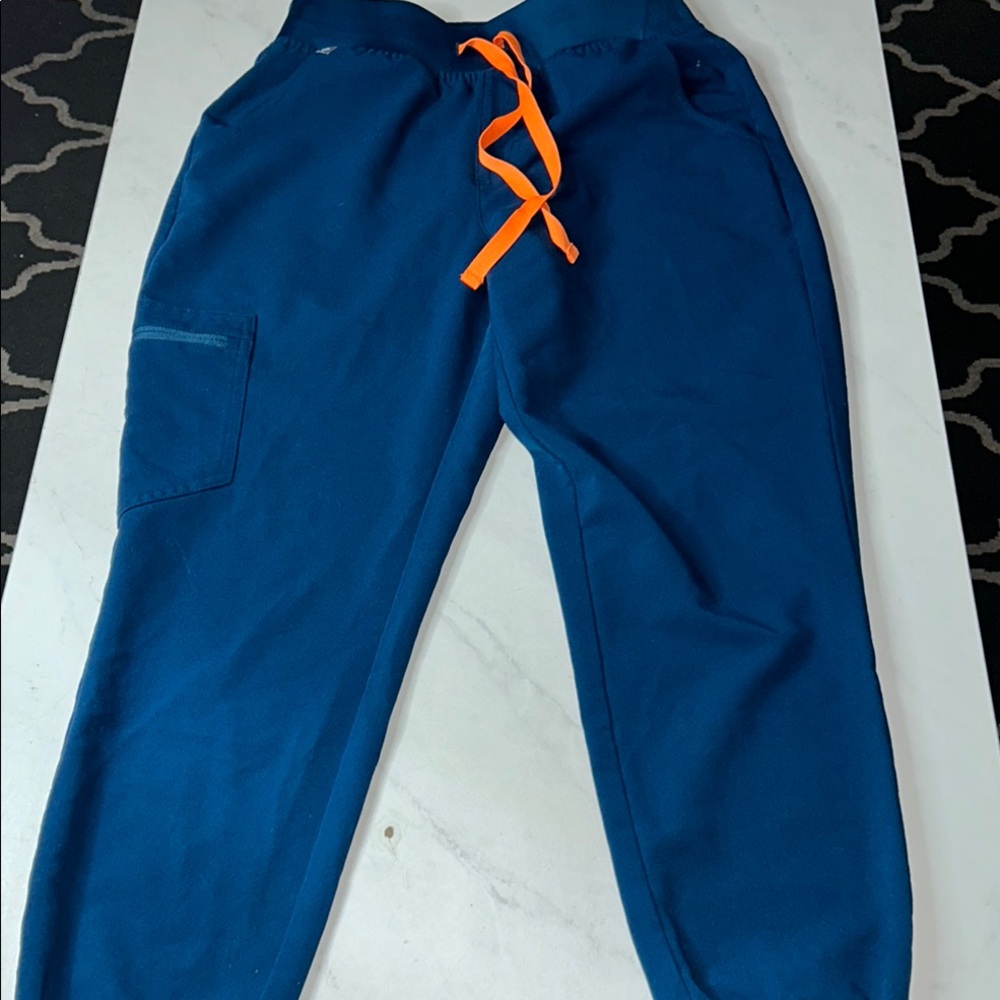 Blue Joggers with Orange Drawstring